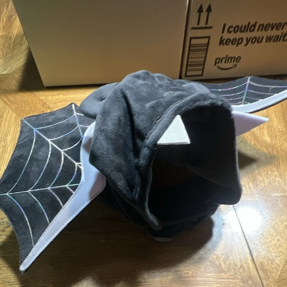 Black Bat Wing Soft Mesh Vest Dog Harness w/ Hood Spiderweb, Adjustable